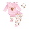 thumbnail image 4 of CAICJ98 3PCS Western Baby Girl Outfit Ruffled Long Sleeve Romper Bow Cow Print Pants Headband Set Cowgirl Clothes,Size 3-6 Months, 4 of 4