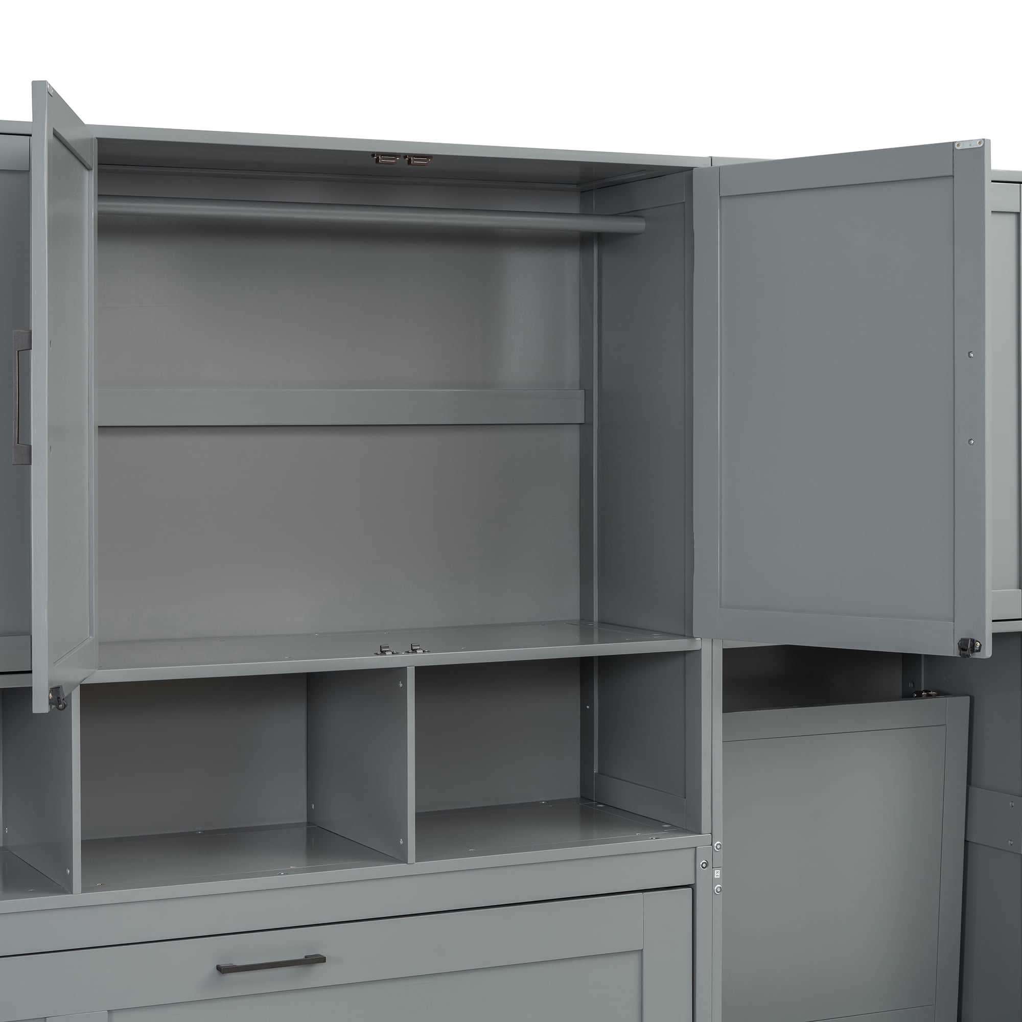 Twin Size Murphy Bed with Closet, Writing Desk, Storage Shelves for Space-Saving Guest Room