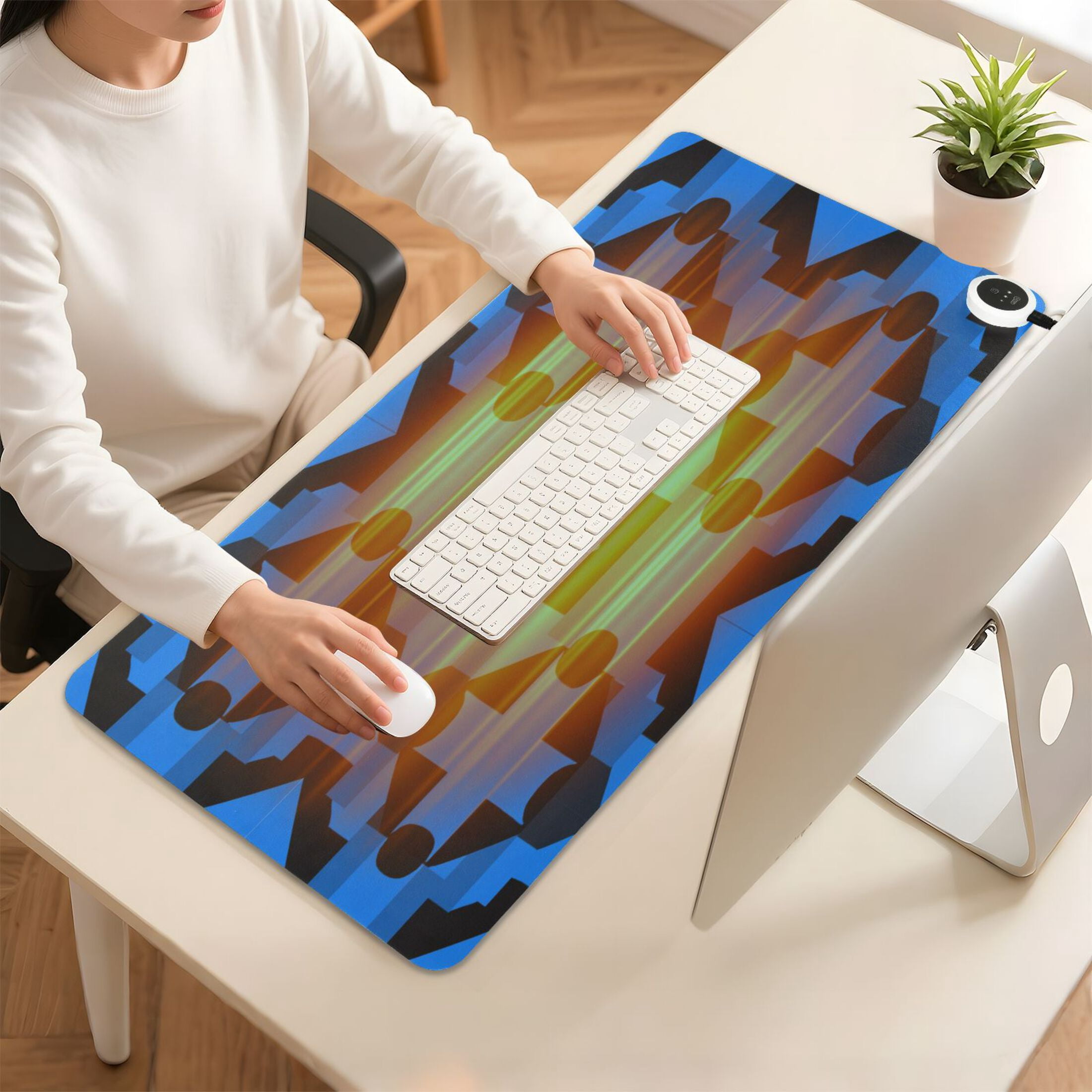 Large Heated Desk Mat Mouse Pad 31.5"x13"PU Leather Graphene Heating Desk Warmer with 3 Temperature Settings 110V US Plug Non-Slip Warm Pad for Home, Office, and Gaming Dark Blue Black Plaid