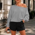thumbnail image 4 of Hurxie Womens Oversized Sweatshirt Long Sleeve Off The Shoulder Pullover Casual Comfy Fall Outfits Gray,S, 4 of 7