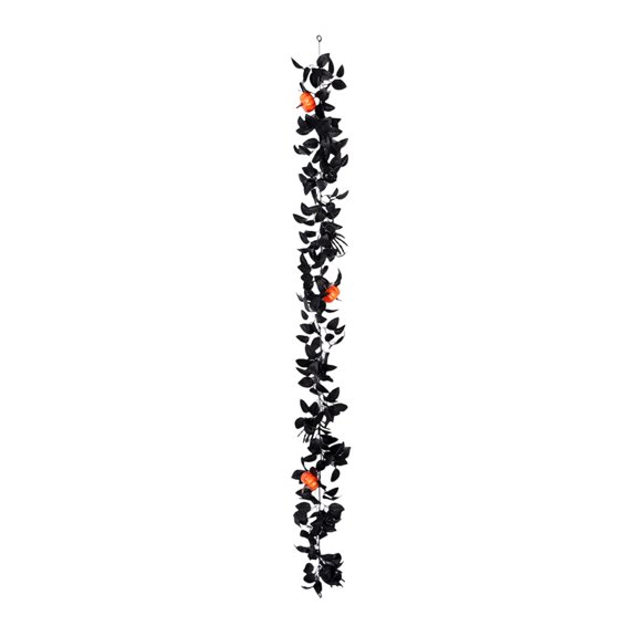 Moocorvic Fall Black Garland 5.74 FT With Orange Pumpkins Berries, Thanksgiving Decorations Autumn Leaf Vines Table Decoration for Party Mantle Indoor