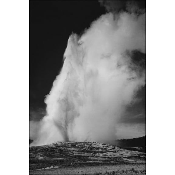 24"x36" Gallery Poster, Old Faithful Geyser Erupting in Yellowstone National Park by Ansel Adams