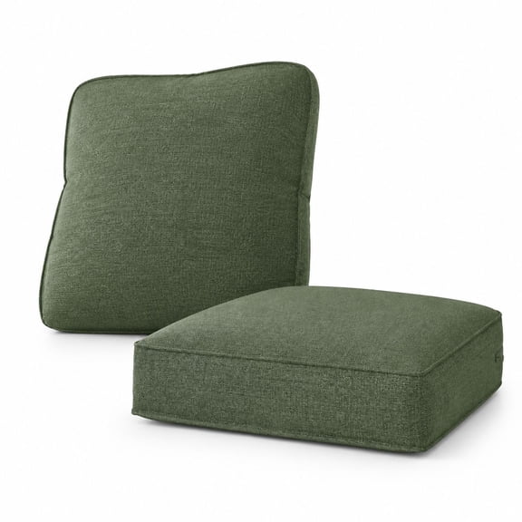 Outdoor Deep Seat Cushions Set of 2, 24 x 24 Inch Waterproof Olefin Fabric Replacement Patio Chair Cushions, Deep Green
