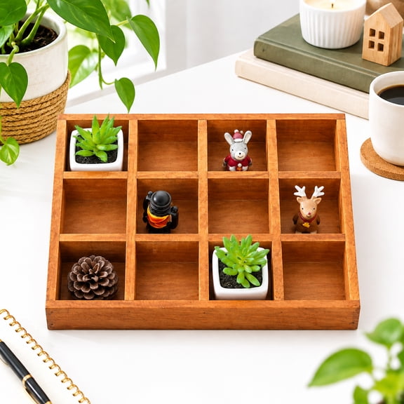 Wooden Shadow Box Display Shelves – Storage Divider Box for Collectibles and Decor