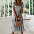 thumbnail image 5 of MYAOYI Womens Dresses A Line Midi Dress for Women Square Neck Short Sleeve Ditsy Floral Flowy Summer Casual Dress, 5 of 7