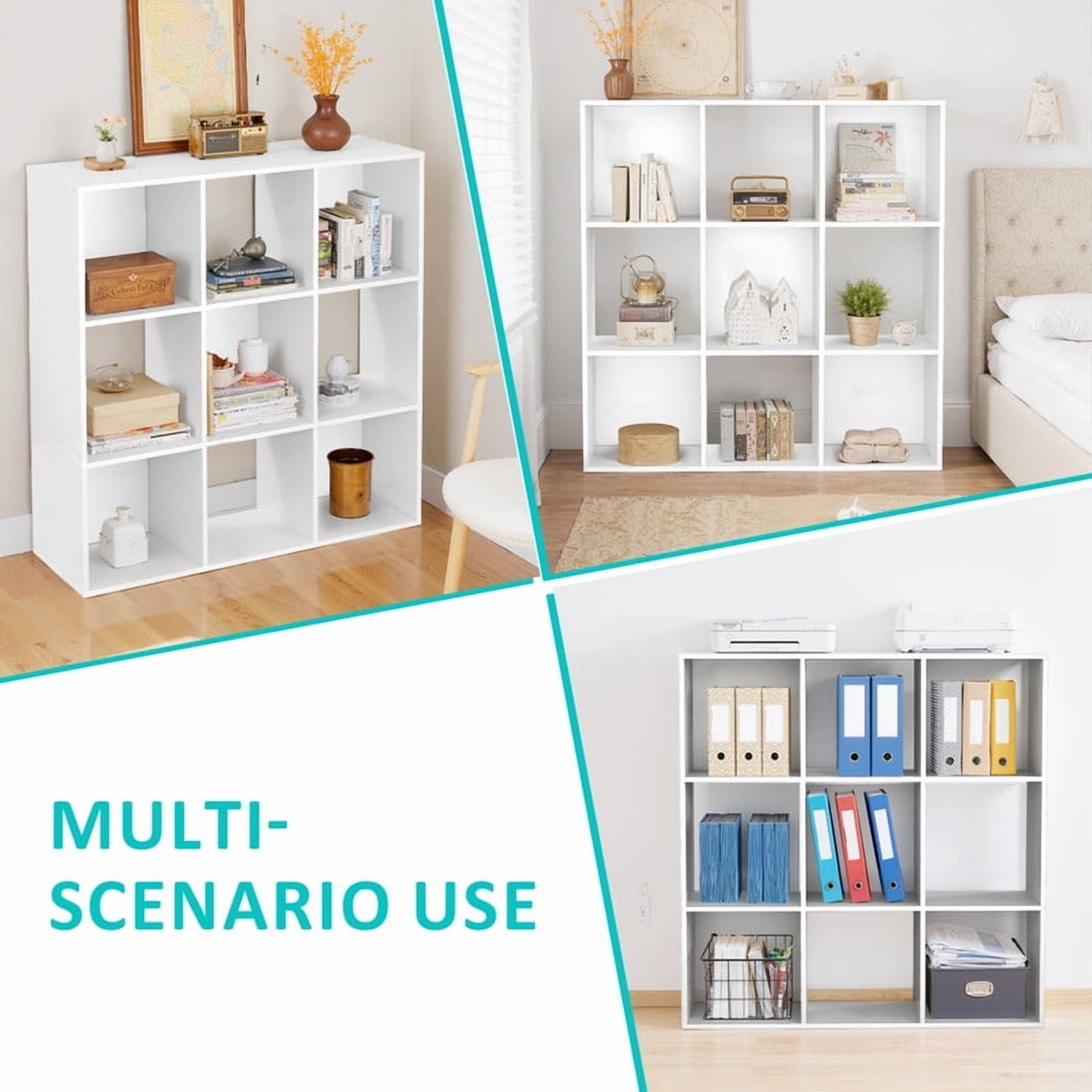 TINKLE WELL 9-Cube Storage Shelf Organizer, Bookcase with Removable Back Panels, Adjustable White Wood Bookcase for Living Room, Home Office, White