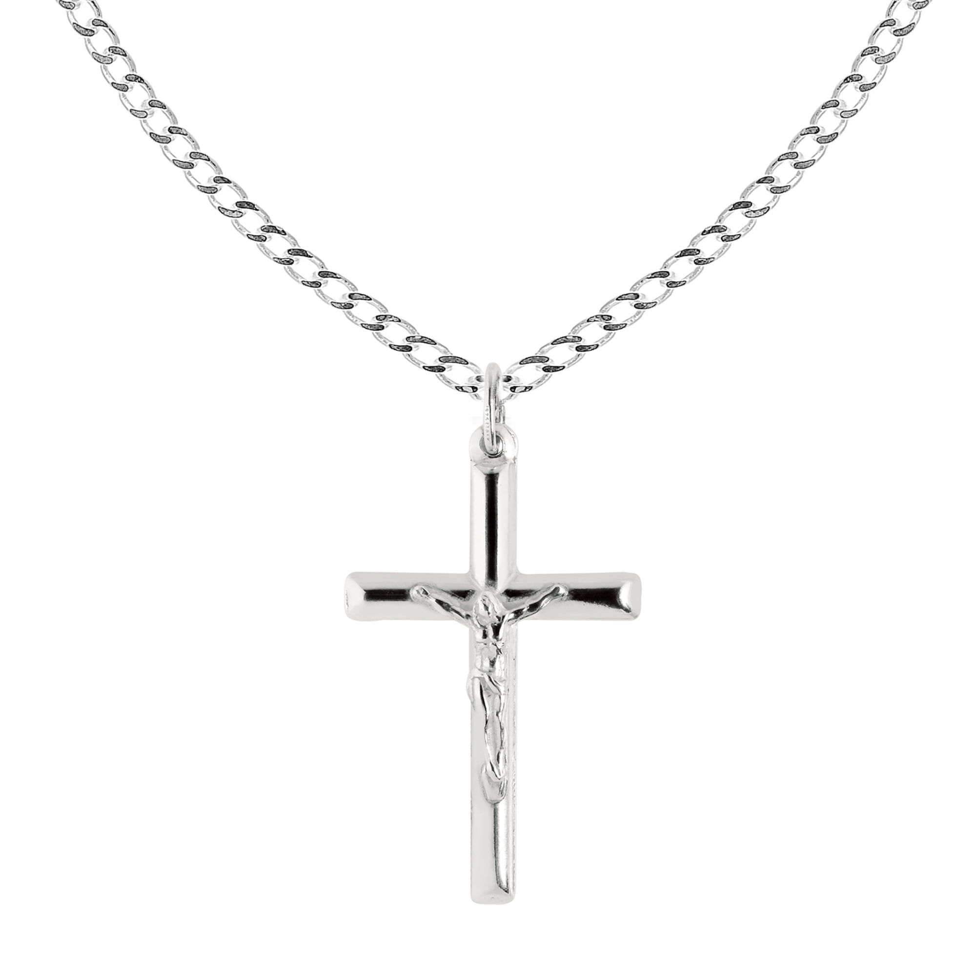Men S Sterling Silver Large Tubular Crucifix Cross Charm Necklace