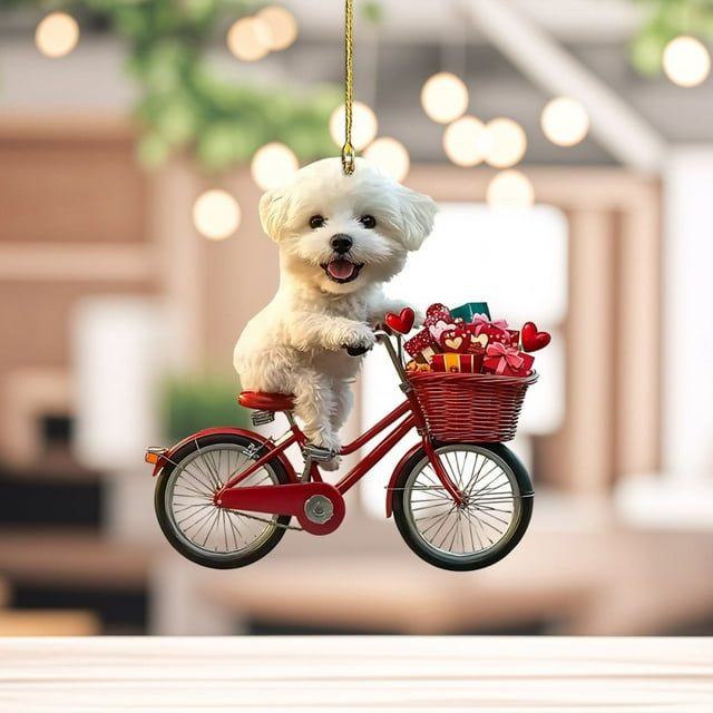 Xihbxyly Llavero de San Valentín con Diseño de Perrito En Bicicleta, Acrílico Transparente, Decoración Multifuncional para Bolsos y Teléfonos, Ideal Como Regalo Navideño, Estilo Único, 1 Colgante.