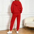 thumbnail image 6 of Women's Fleece Lined 2 Piece Tracksuit Zip Up Hoodie Jacket Jogger Pants Set Drawstring Waist Loose Fit Fall Winter Casual Loungewear Red, 6 of 8