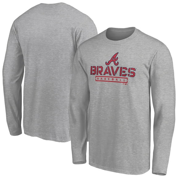 Men's Gray Atlanta Braves Evanston Stencil Long Sleeve T-Shirt