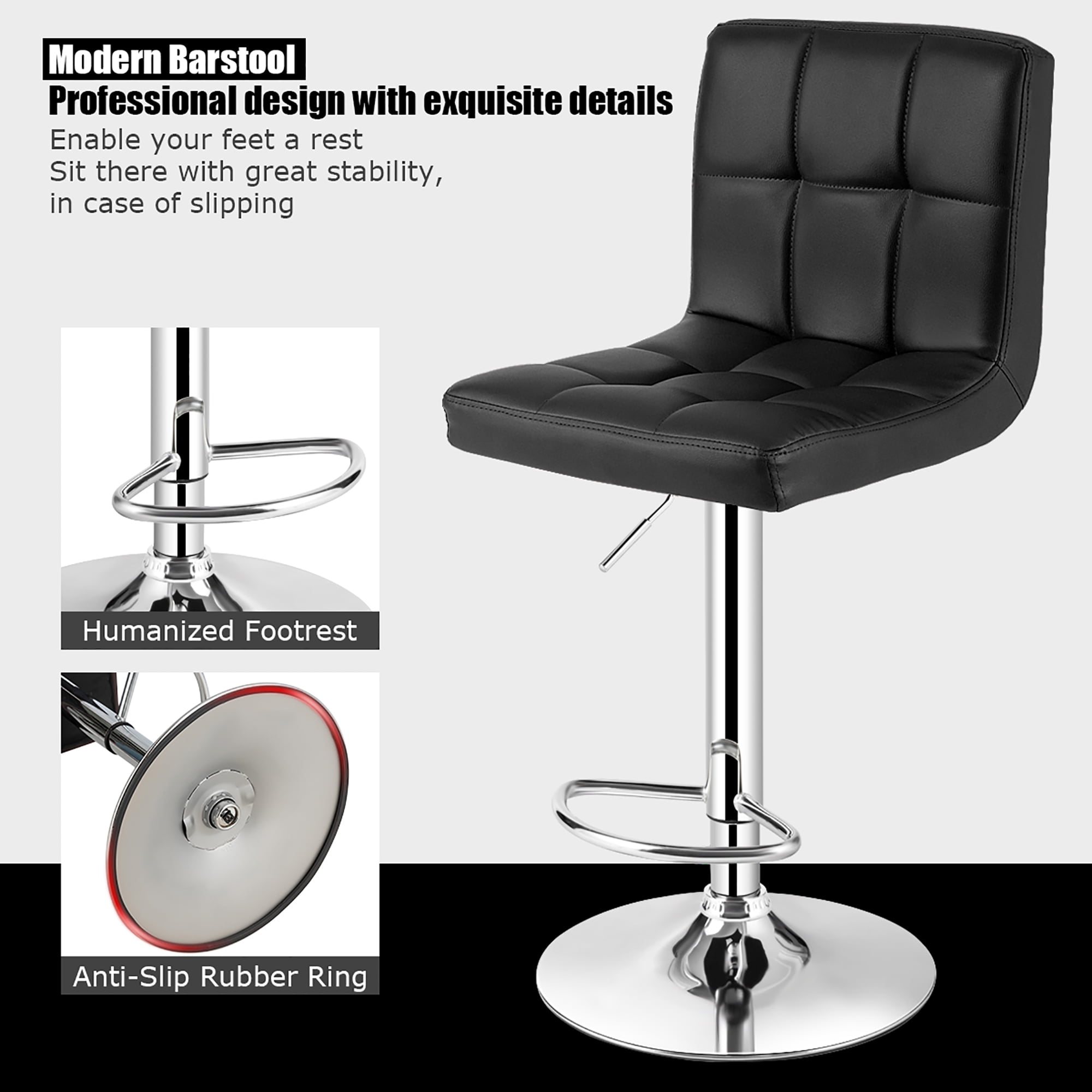 Costway Adjustable Swivel Bar Stool Counter Height Bar Chair PU Leather w/ Back Black