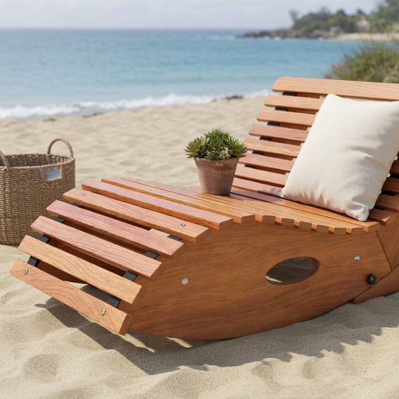 Demi Bonn Teak Finish Fir Pine Wood Outdoor Rocking Chair Ergonomic S Curve Slatted Porch Rocker Weather Resistant 51.25L x 23.5W x 23.5H 264 Lbs Capacity Patio Garden Furniture, Teak Fir