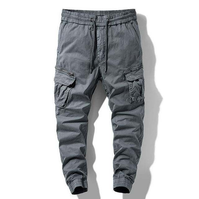 Pantalones largos de moda para hombre, casuales, de color sólido, cargo, con bolsillos y cremallera, cintura elástica, pantalones largos de algodón para hombre.