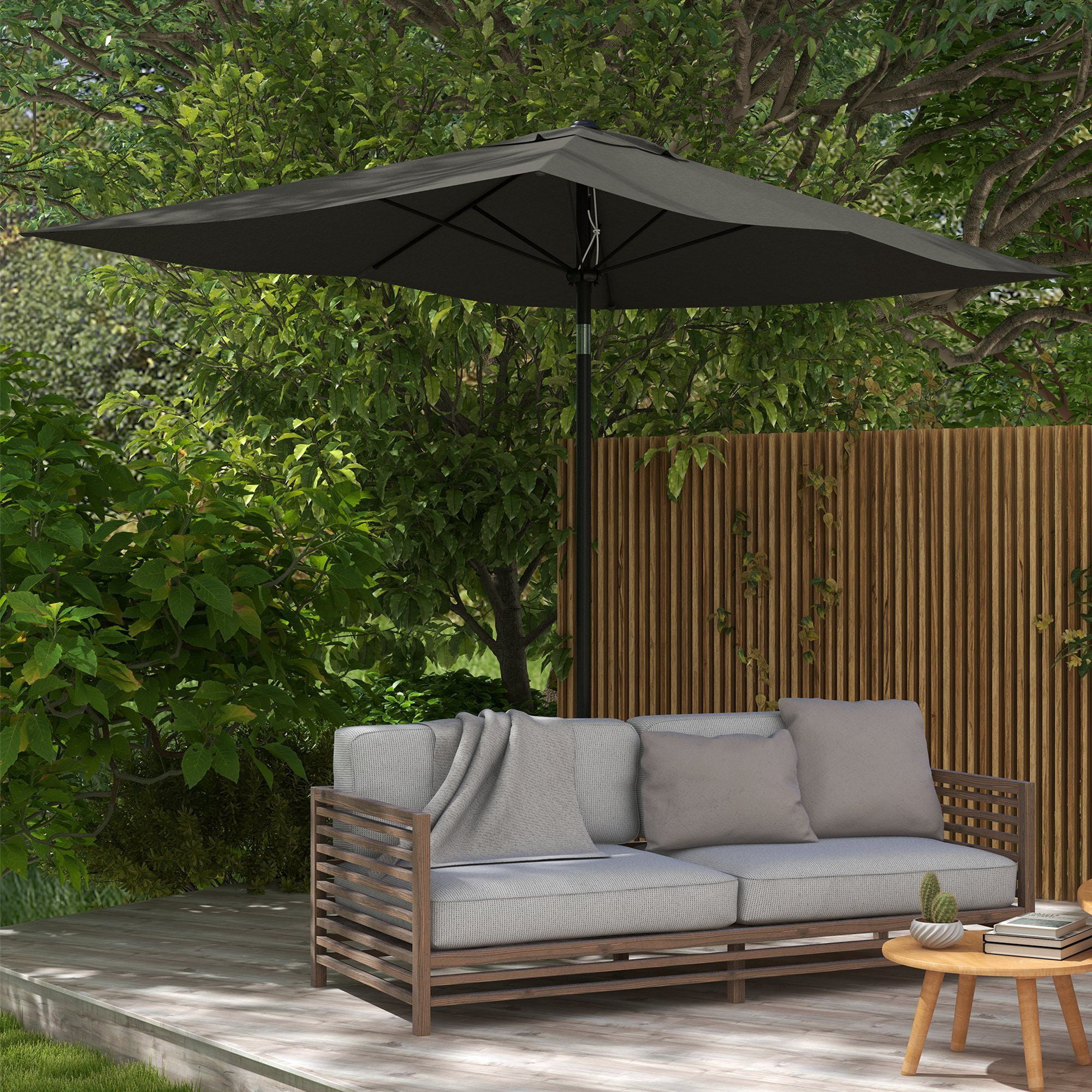Outsunny 6.5' x 10' Rectangular Outdoor Patio Umbrella, Dark Gray Polyester Canopy with Aluminum Frame, Crank & Push-Button Tilt, UV Protection for Garden, Deck and Dining Area