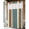 thumbnail image 4 of Teal Boho Stripes No Hook Shower Curtain Waterproof, Bathroom Curtains with Snap in Liners and See Through Top Window, Modern Bohemia Brown Beige Texture Hotel Style Bathtub Curtains Shower 60"Wx72"L, 4 of 8