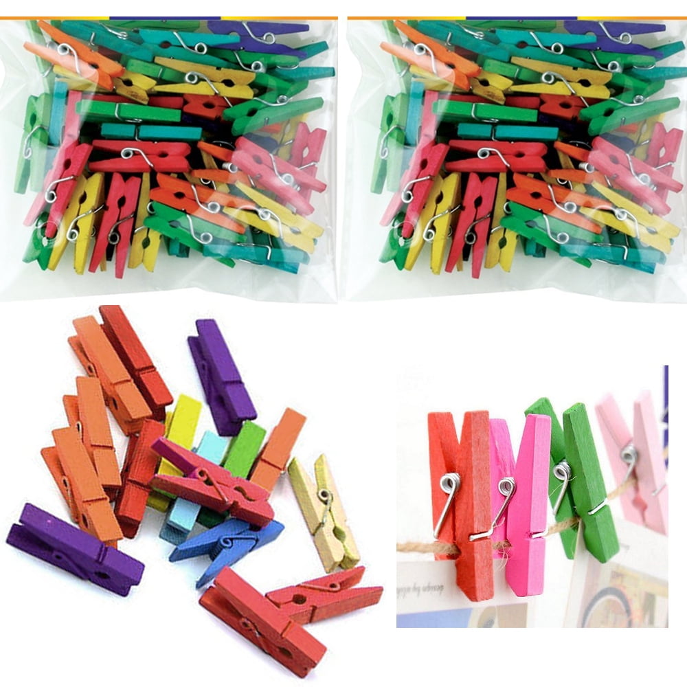 120 Pc Mini Craft Clothespins Wood 1" Small Arts Multi Color Clothes