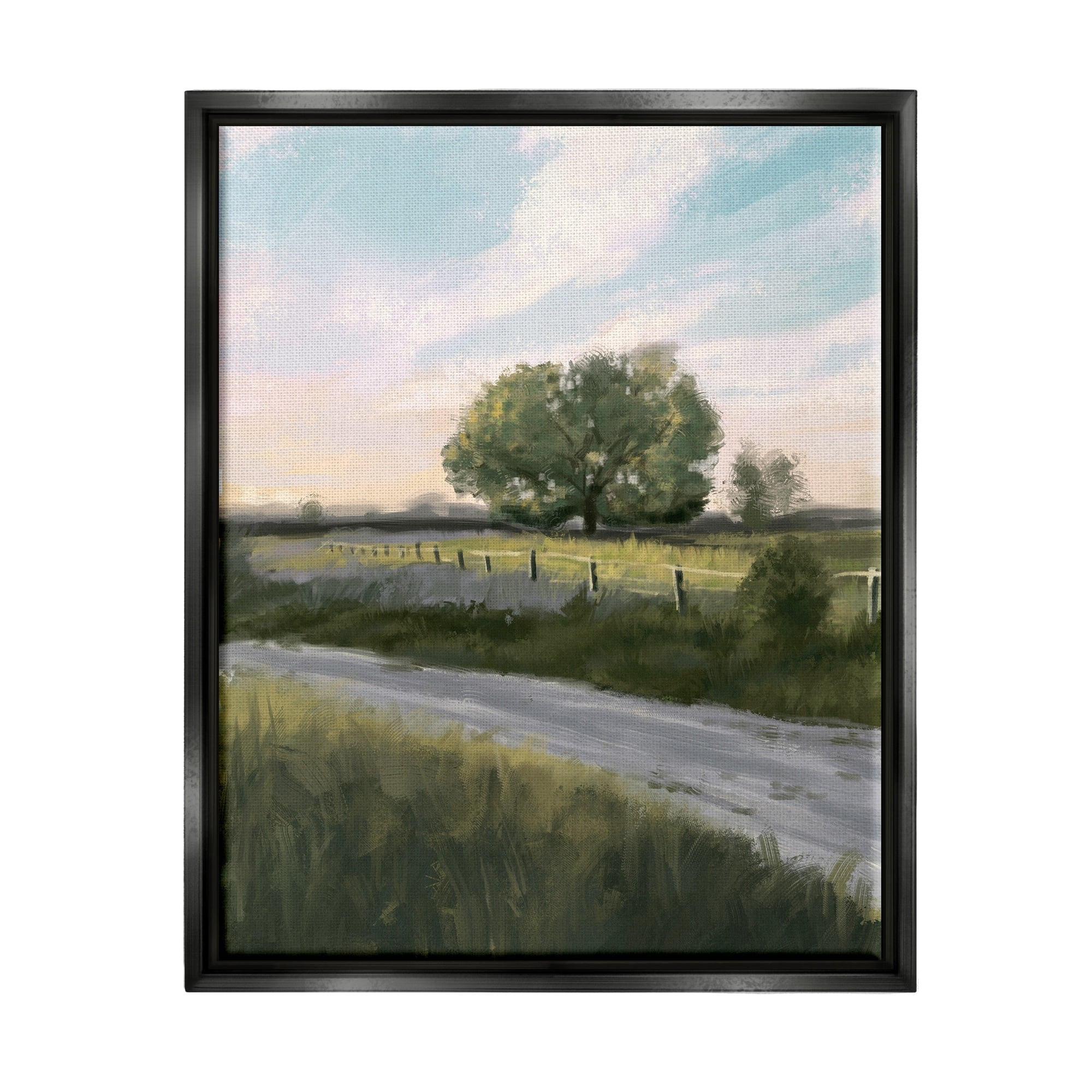 Stupell Industries Rural Grasslands Lone Country Tree Clear Sky Painting Jet Black Floating Framed Canvas Print Wall Art, Design by Ziwei Li