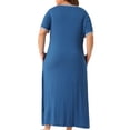 thumbnail image 3 of Camisones de mujer de tallas grandes Agnes Orinda, con contraste de color, escote en V, ropa de descanso de manga corta, pijama largo con bolsillos, 2X azul, 3 of 6