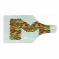 thumbnail image 1 of Letter M Cutting Board, Fall Season Elements Uppercase M Colored Leaves Acorns Autumn Nature, Tempered Glass Cutting and Serving Board, Wine Bottle Shape, Vermilion Yellow Green, by Ambesonne, 1 of 1