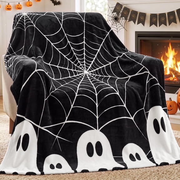 Joyfy Throw Blanket Flannel Halloween -Black Ghost All Season Soft Plush Blanket for Home Halloween Decor Gift
