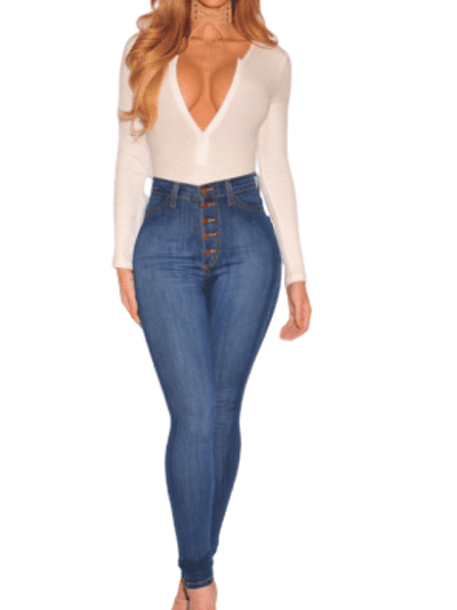 Women High Waisted Denim Skinny Jeans Jeggjins Stretch Long Pants SIZE 6 TOCA 