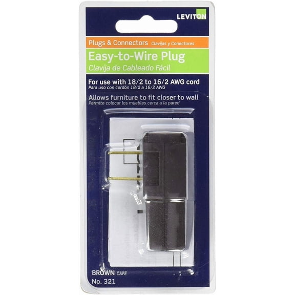 Leviton C20-00321-000 Polarized Easy Wire Plug, 125 V, 15 A, 2 P, 2 W, Brown