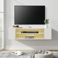 thumbnail image 2 of WAMPAT Floating TV Stand Wall Mounted Shelf with Yellow Light, Entertainment Center Floating TV Cabinet Media Console Wood Storage Hutch Under TV for Living Room,White,39 Inch, 2 of 7