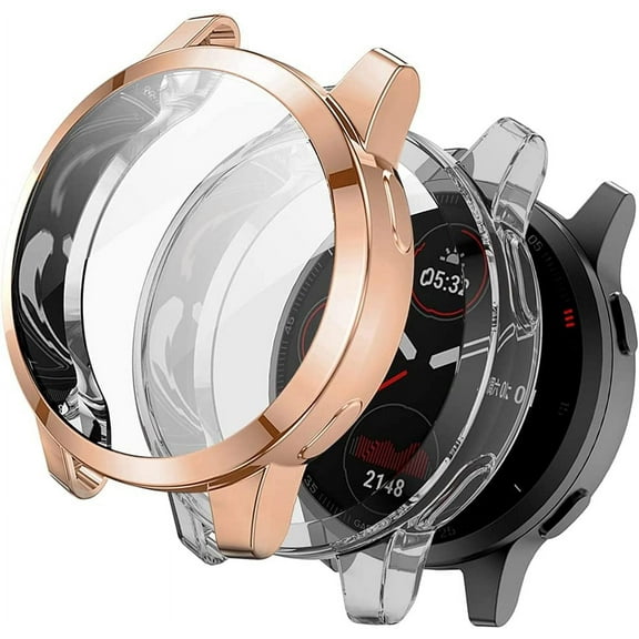 WUWOCJ 2 Pack TPU Case Compatible with Garmin Vivoactive 4S，All Around Screen Protective Bumper Cover (Rose Gold/Clear)