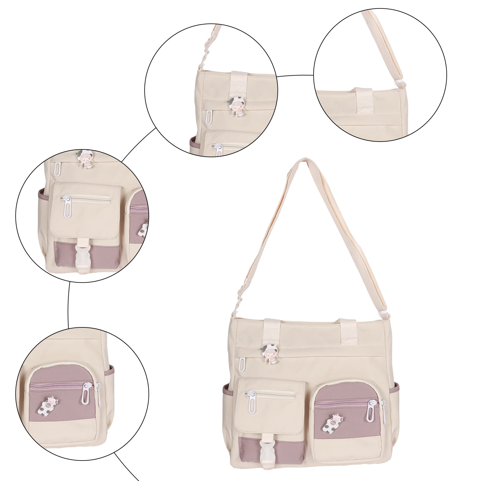 Womens Crossbody Bags for Teens Cute Messenger Purse Nylon Shoulder Tote Bags Multi Pockets Top Handle Satchel Handbags White
