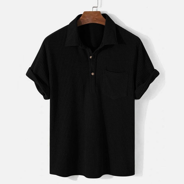 pstuiky camisetas para hombre, Blusa informal de manga corta con cuello vuelto y color liso para hombre camisas casuales para hombre l