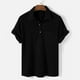 thumbnail image 1 of Playera Elvqul de Caballero Casual de Color Sólido Negro Manga Corta Solapa Abotonada, 1 of 4