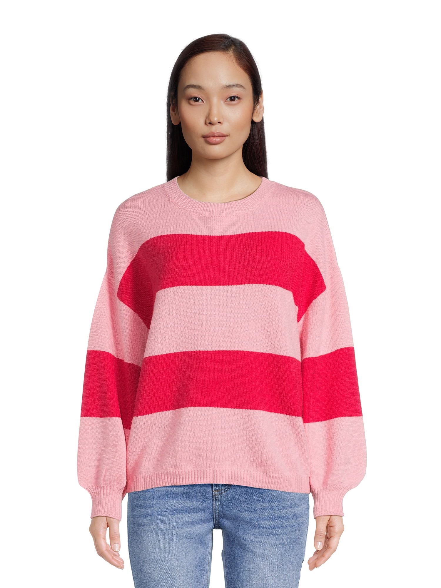 Dreamers By Debut Women's Striped Sweater with Long Puff Sleeves, Mid ...