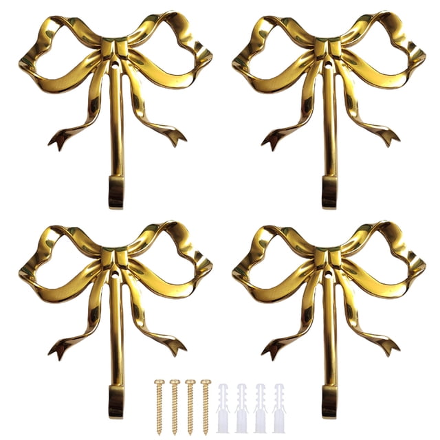 Decoración de pared navideña Ganchos de nudo de lazo dorado Ganchos de pared de lazo de latón Colgador de puerta Ganchos para toallas Ganchos de abrigo de latón Decorativos