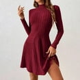 thumbnail image 4 of Women's Sweater Dress 2025 Fall Lightweight Long Sleeve Mock Neck A Line Fit and Flare  Knit Short Dresses, 4 of 11