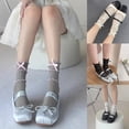 thumbnail image 4 of Womens Lace Ruffle Socks Middle Tube Sock Bowknot Hollow Out Stocking Lace Trim Frilly Socks for Lady Girls, 4 of 9