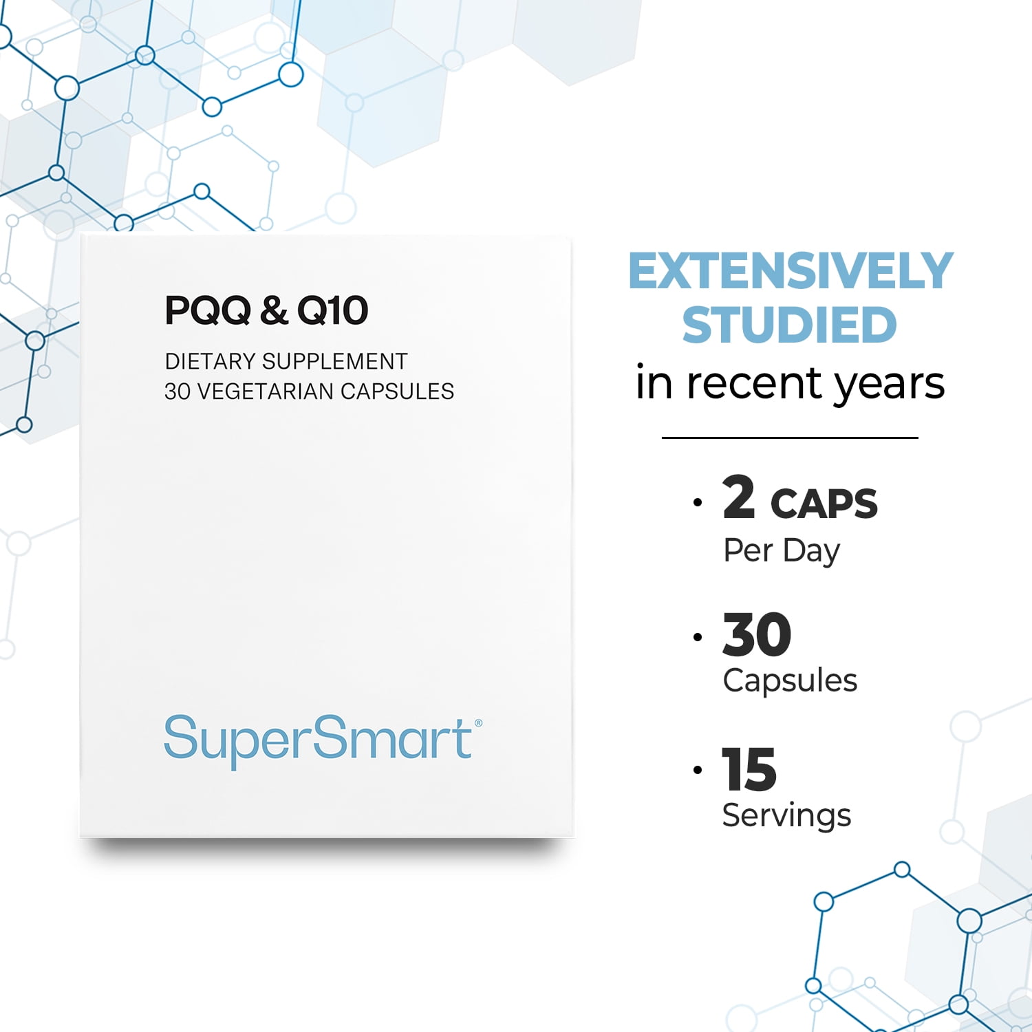 SuperSmart - PQQ & Q10 (CoQ10) - Mitochondrial Support - Cells Regeneration - Anti Aging & Antioxidant Supplement | Non-GMO & Gluten Free - 30 Vegetarian Capsules