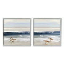 Stupell Industries Birds On Beach Shore Ocean Waves Blue Sky Landscape, 24 x 24, Design by Sally Swatland