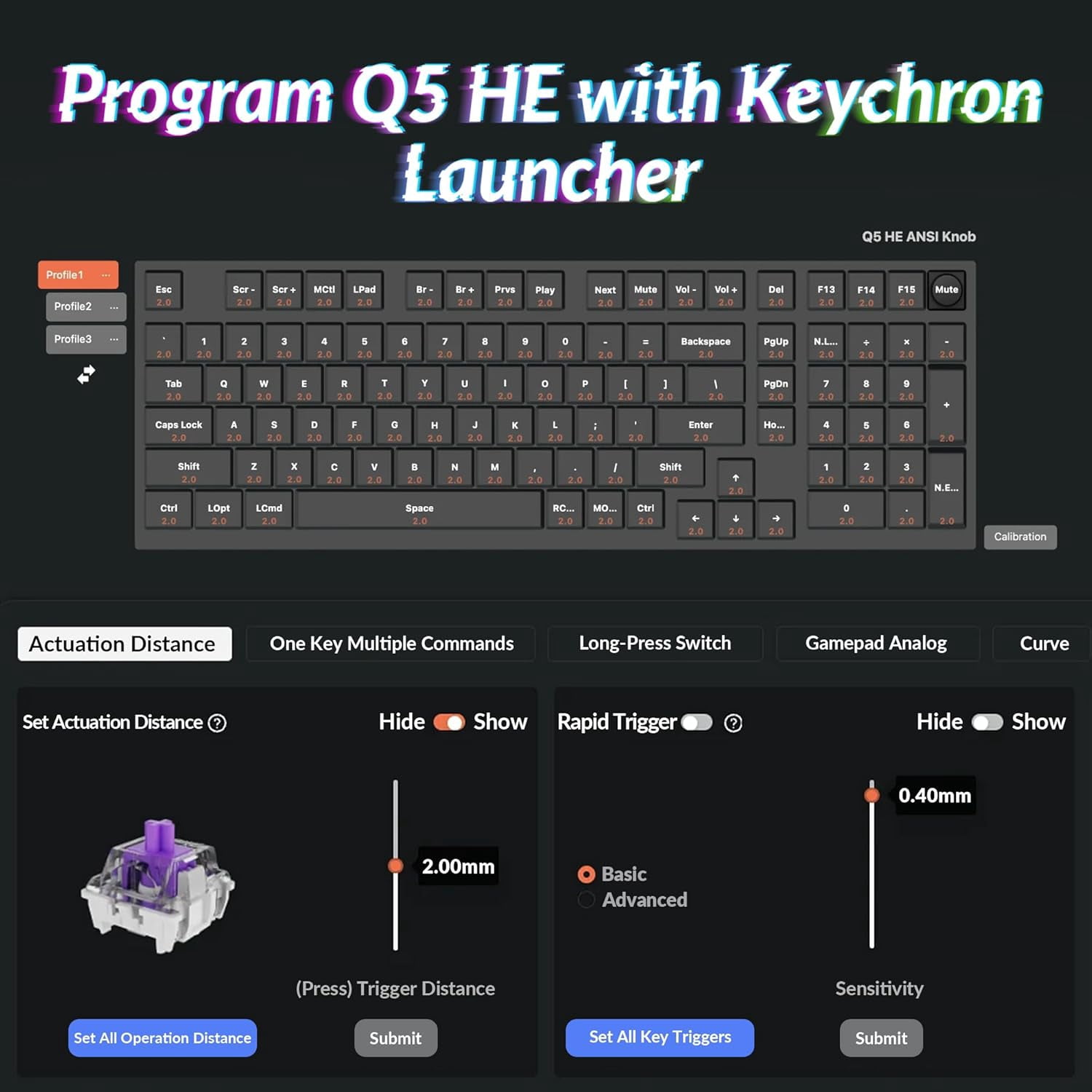 Keychron Q5 HE Rapid Trigger Gaming Keyboard Wireless with Hall Effect Gateron Double-Rail Magnetic Switch Adjustable Actuation, 2.4 GHz/Bluetooth/Wired QMK RGB Aluminum for Mac Windows Linux - White