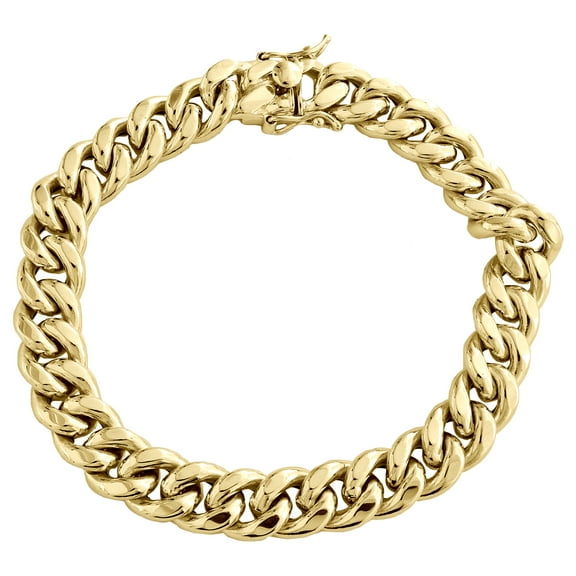 Mens 10K Yellow Gold 10mm Hollow Miami Cuban Link Box Clasp Bracelet 8 Inch