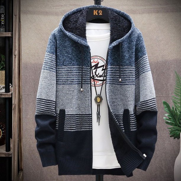 Suéter grueso con forro polar para hombre, abrigo de talla grande para hombre, cárdigan con capucha y sombrero, diseño con capucha, forro polar grueso