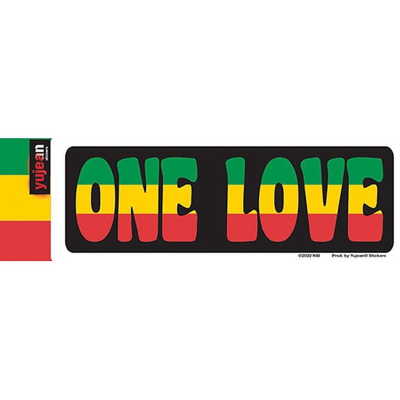 ONE LOVE STICKER - One Love in Green Yellow & Orange Weather Resistant In / Out Door Die-Cut Decal Sticker - 2.2" x 6"