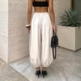 thumbnail image 6 of Palazzo Pants for Women Wide Leg Flowy Baggy Balloon Pants Women Elastic High Waist Pleated Barrel Harem Pants Beach Vacation Lantern Joggers White M, 6 of 10