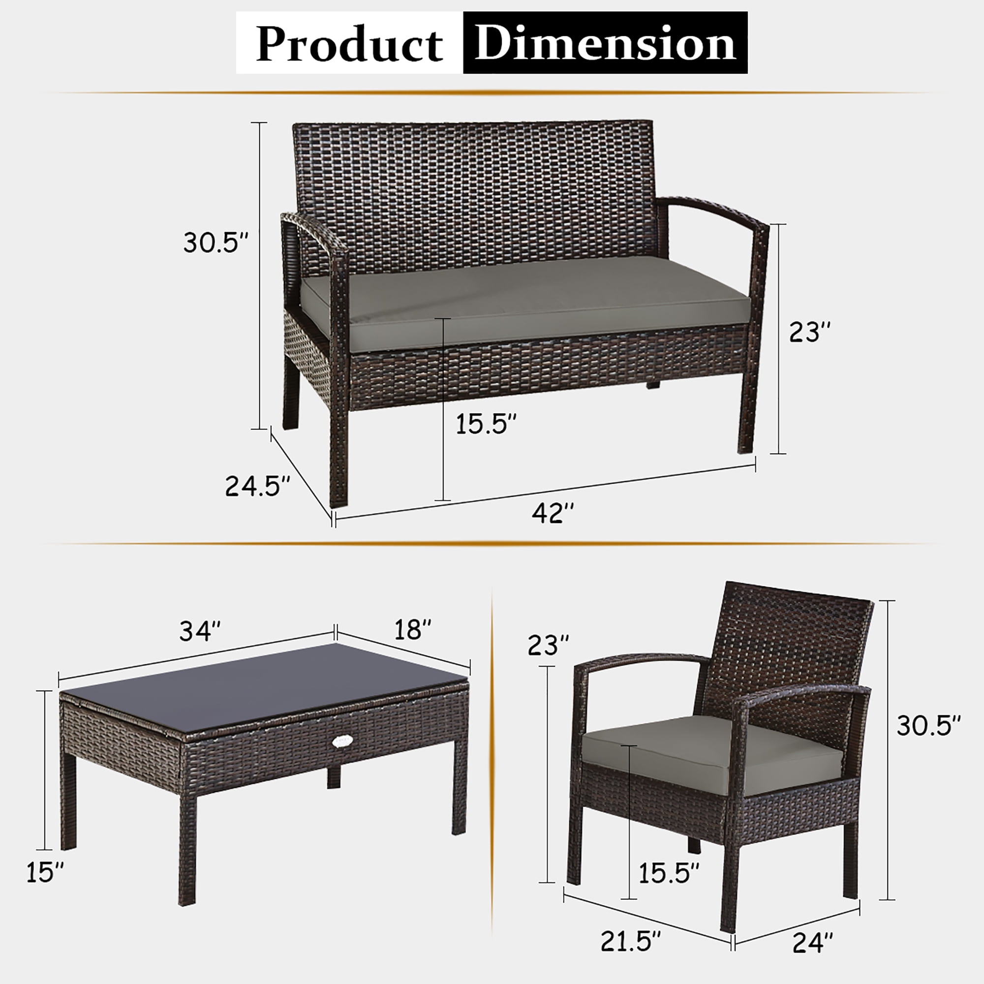 Costway 4PCS Outdoor Patio Rattan Furniture Set Cushioned Sofa