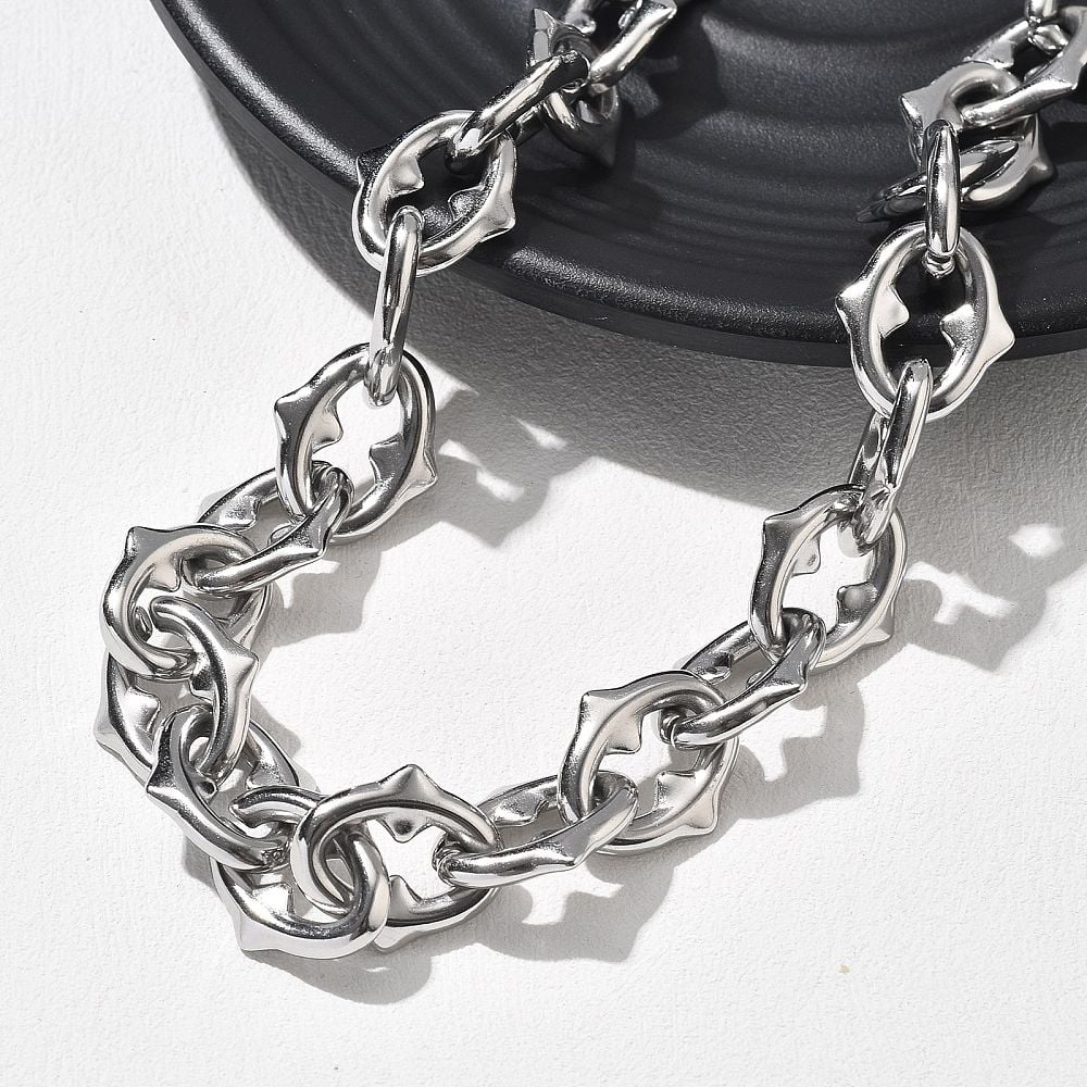 304 Stainless Steel Spiked Oval Link Chain Necklaces for Women Men Stainless Steel Color 18.46 inch(46.9cm)