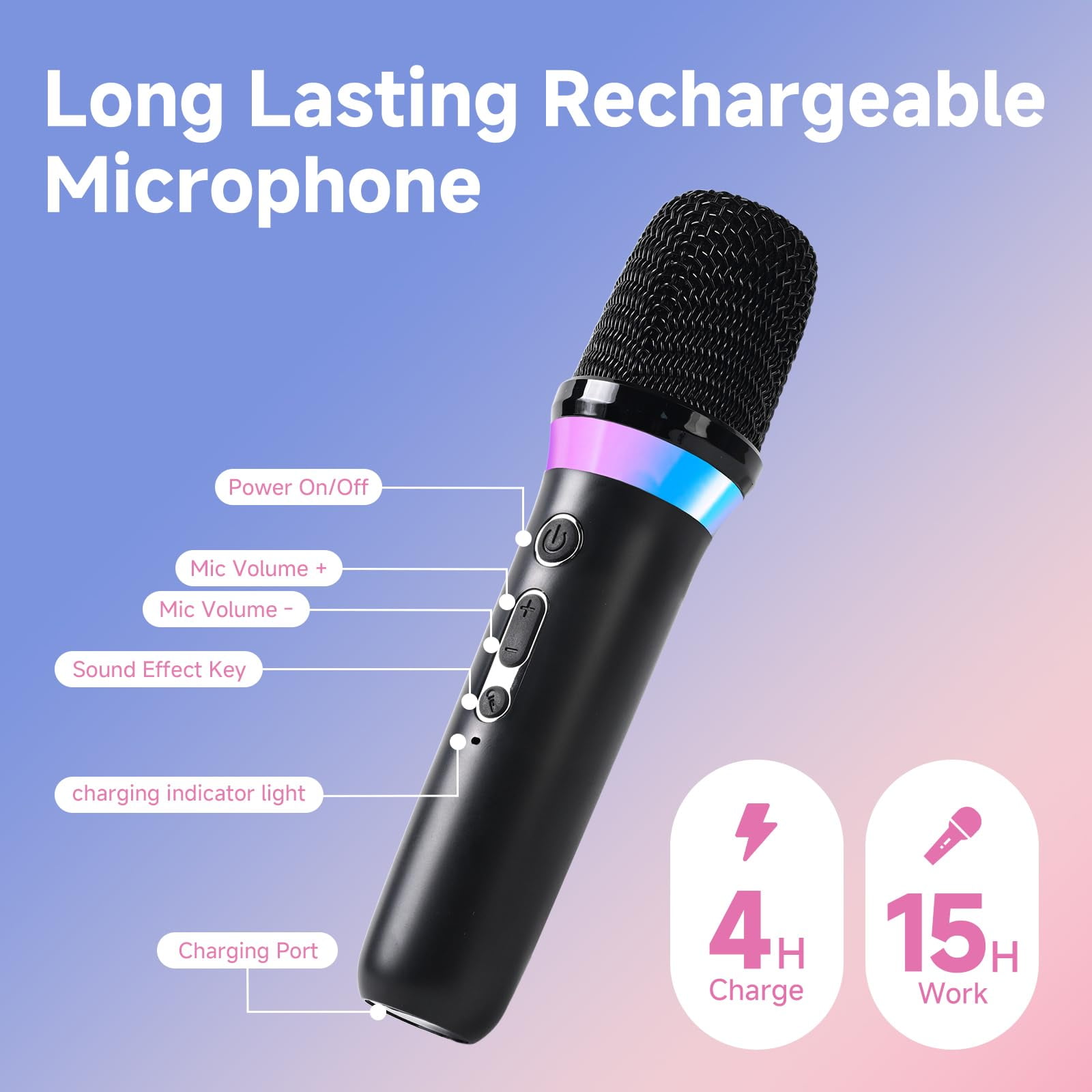 CJYGEGE Car Karaoke Microphone,Dual Handheld Rechargeable Mic with 3.5mm Aux in and Out Receiver,Volume Control Karaoke Microphone for Singing, Speech, Home Party, YouTube/Tiktok(Black)