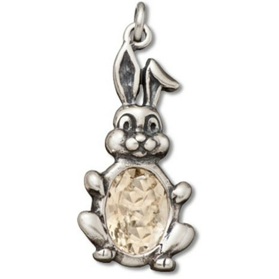 Sterling Silver 24" .8mm Yellow Belly Body Cubic Zirconia Easter Bunny Rabbit Pendant Necklace
