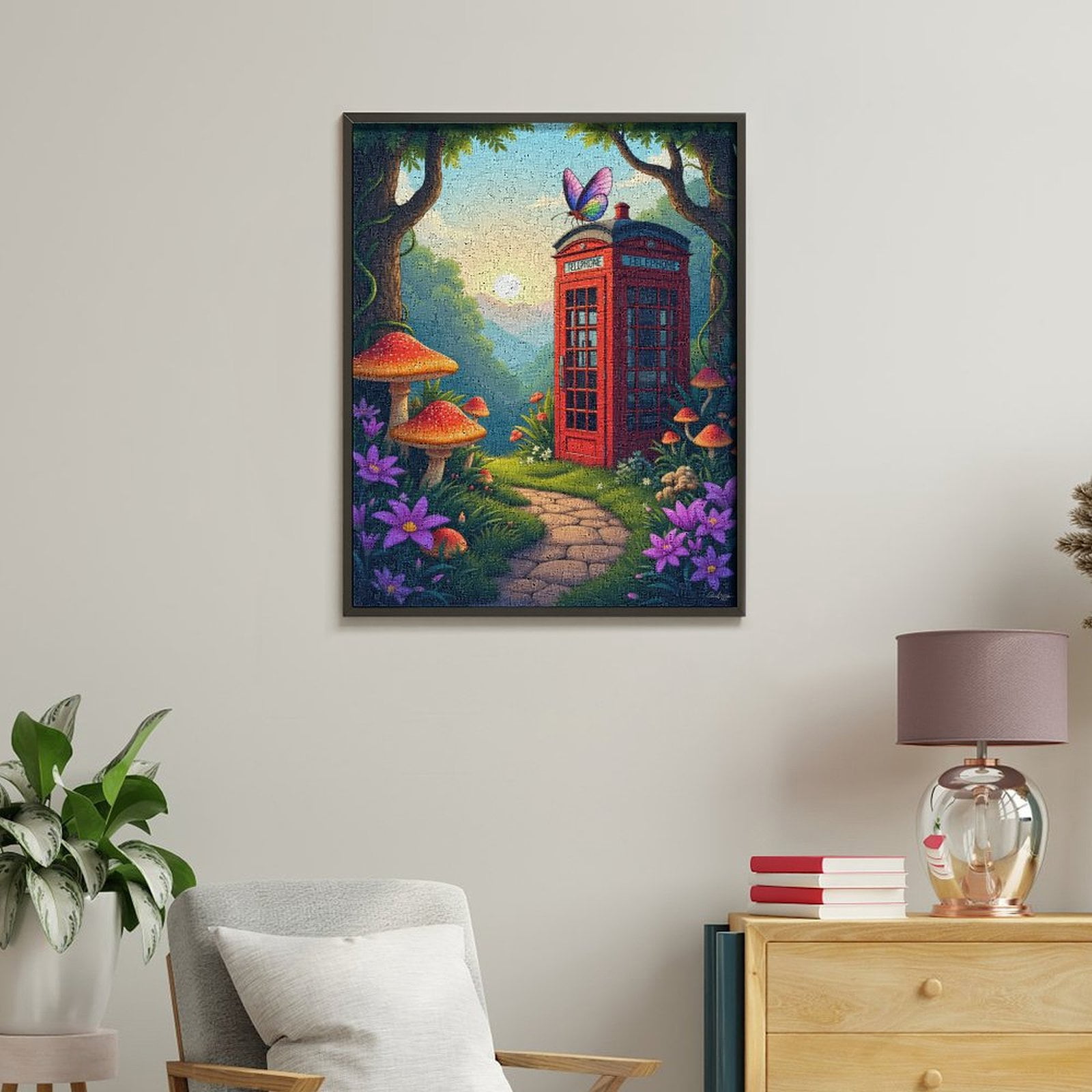 Paint By Numbers Kit for Adults Beginner - DIY Enchanted Forest Phone Booth Canvas Painting Kits for Adults, Frameless Paint By Number for Adults for Home Wall Decor 16x20 Inch