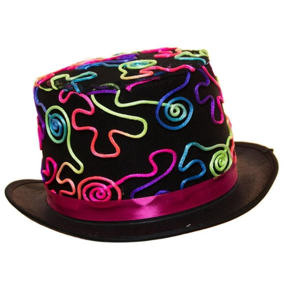 80's Retro Clown Rave Disco Neon String Top Hat Costume Accessory