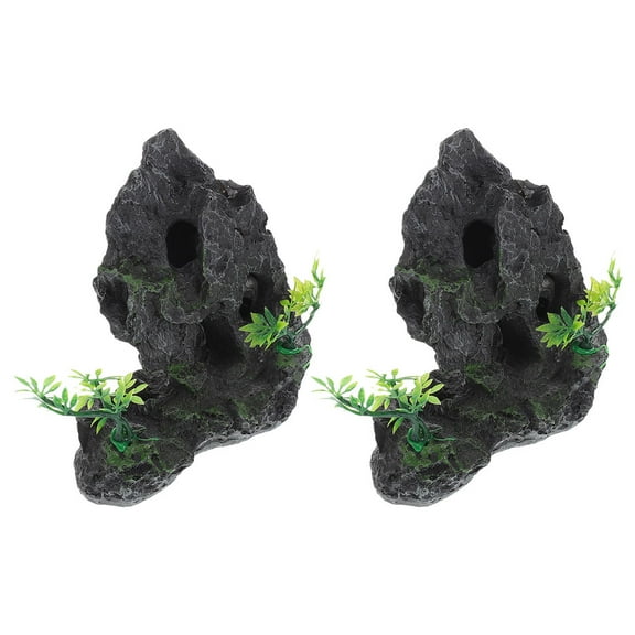 WHAMVOX 2pcs Large Fish Tank Decorations Mountain View Aquarium Ornament Resin Artificial Rockery High Realism Aquarium Pavilion Ornaments