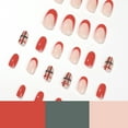 thumbnail image 4 of 24pcs Christmas Wearable Nail Art - Short - style Red - and - green Checked False Nails, 4 of 5